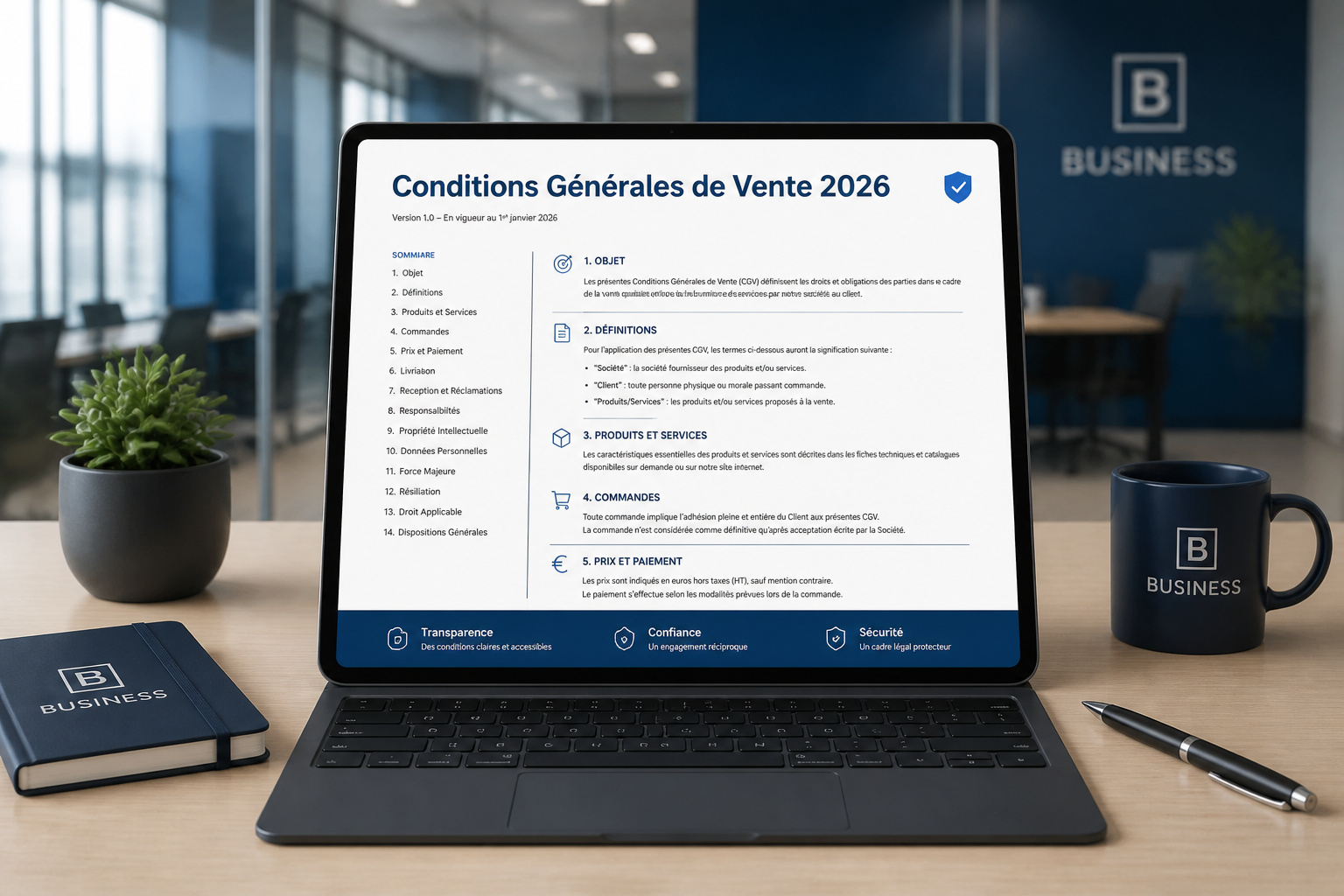 Conditions generales de vente 2026 sur tablette