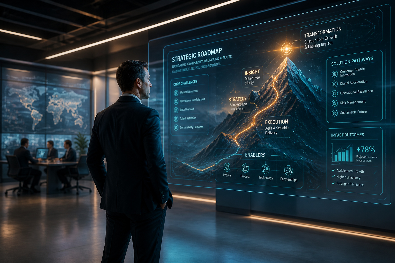 Homme daffaires consultant une feuille de route strategique