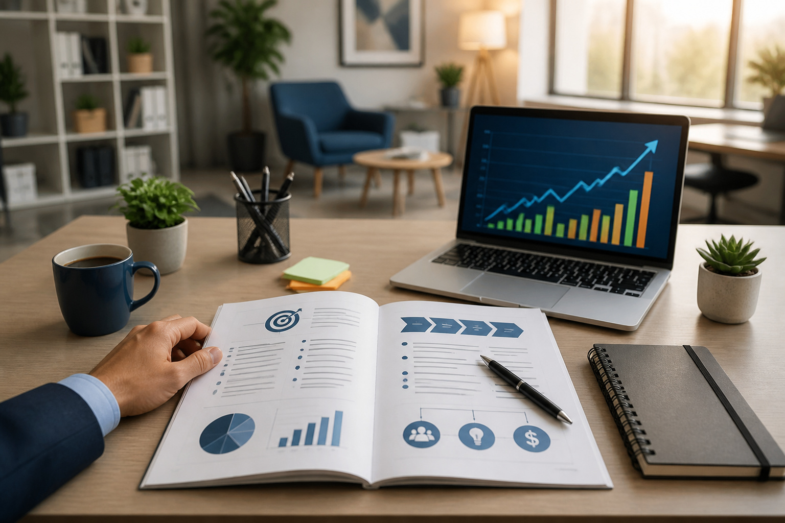 Bureau moderne avec plan daffaires et graphique