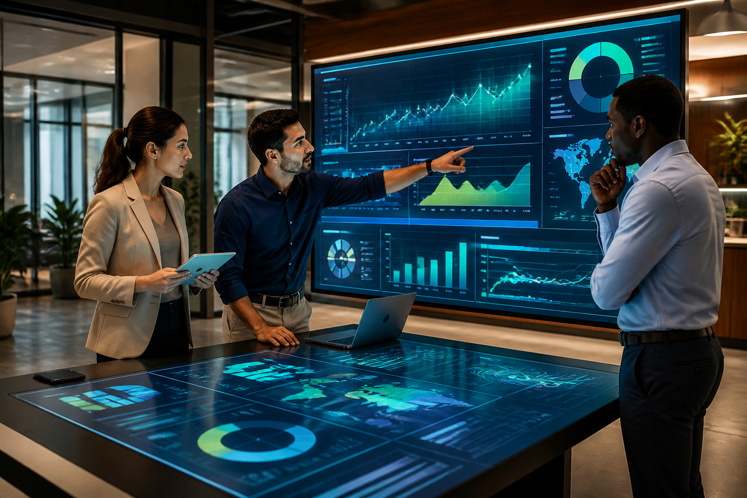 Analyse de donnees en equipe dans un bureau moderne