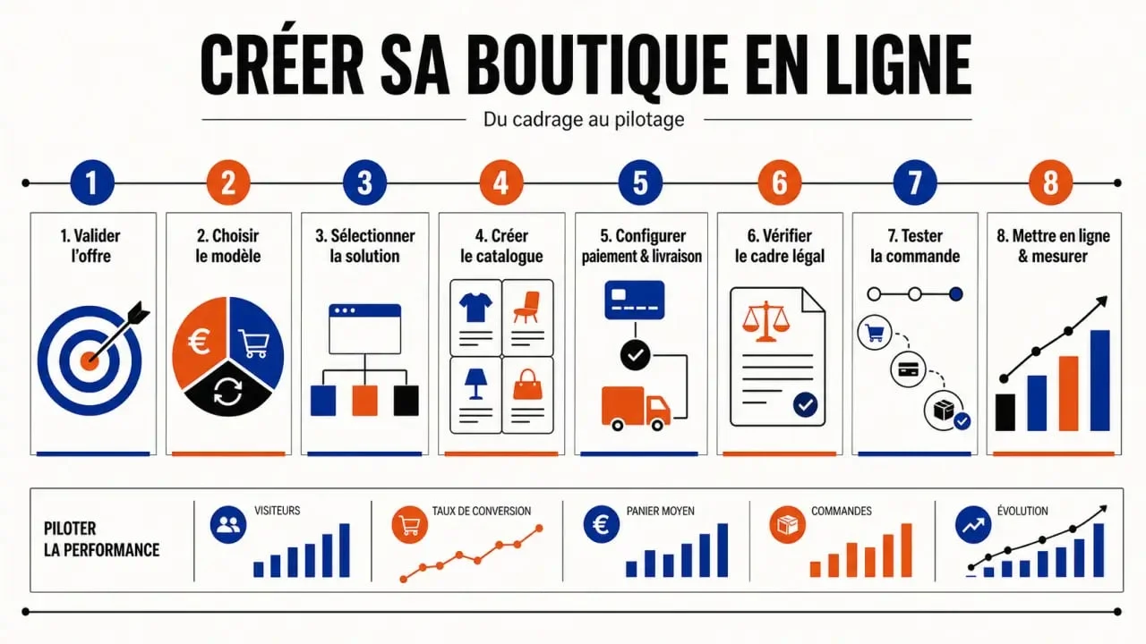 Parcours pour créer une boutique en ligne, de l’offre à la première commande