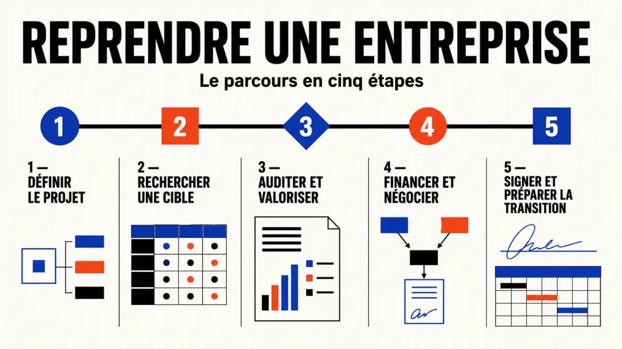 Les étapes clés pour reprendre une entreprise, de la recherche à la signature